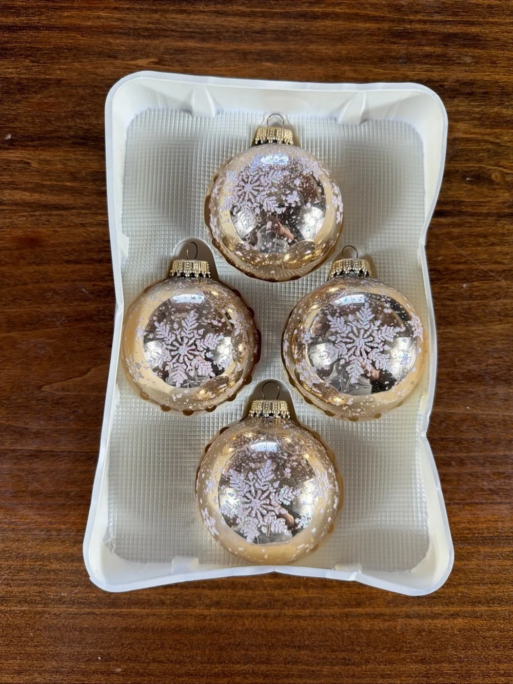 Krebs Holiday Glass Ornament Set - Rose Gold Snowflake (Set of 4)